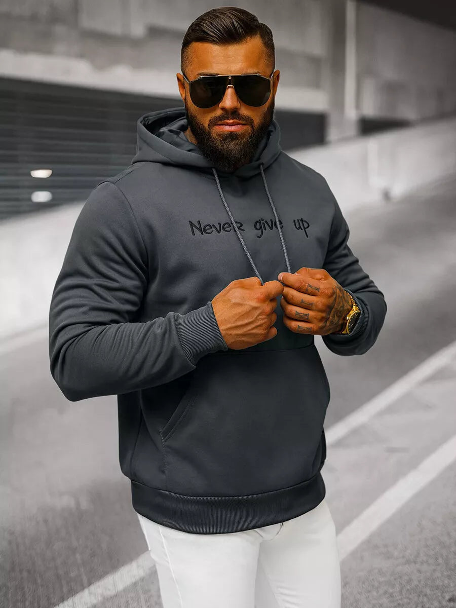 Vīriešu tumši pelēks džemperis Nekad nepadodies