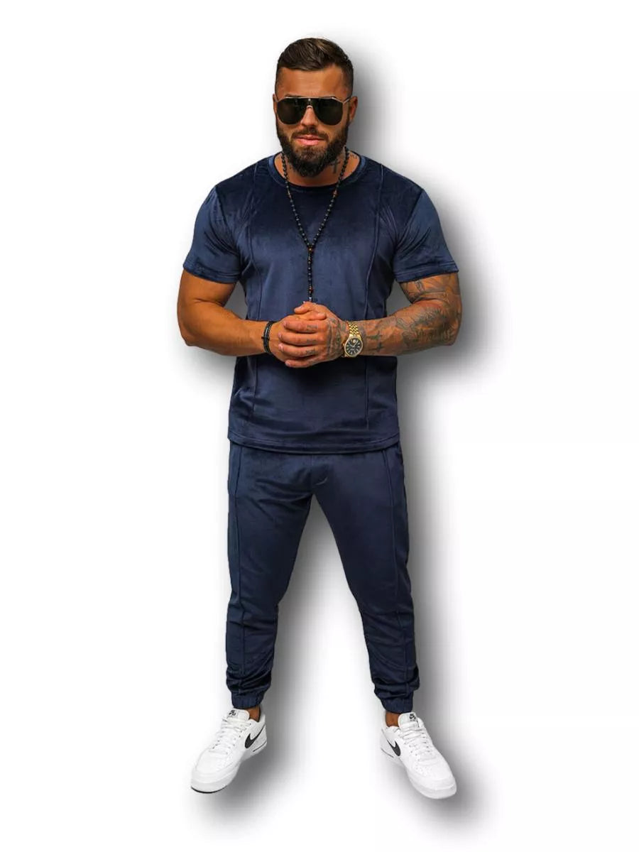 Vīriešu tumši zils velūra komplekts Sinor.