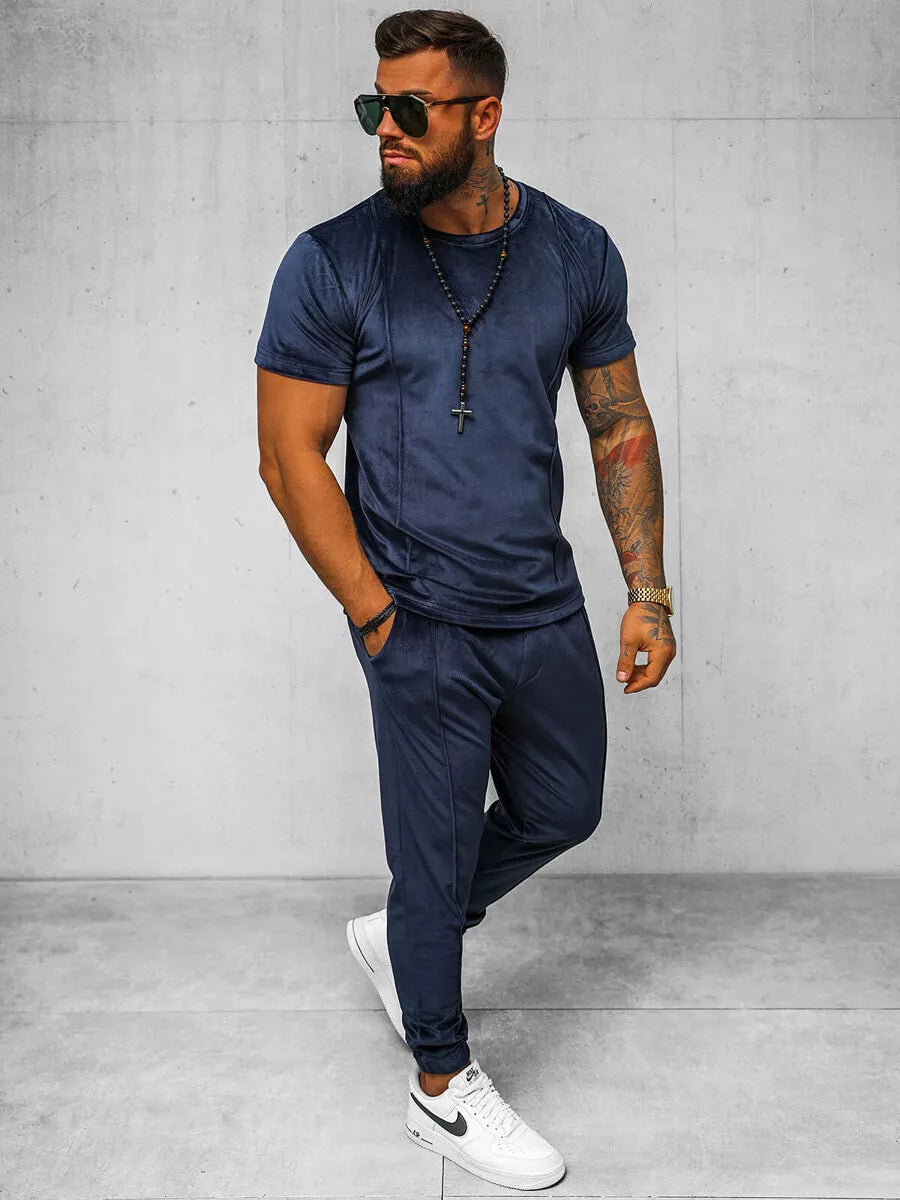 Vīriešu tumši zils velūra komplekts Sinor.