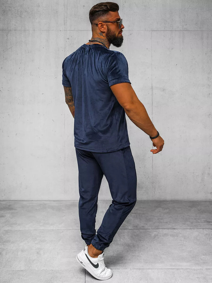 Vīriešu tumši zils velūra komplekts Sinor.