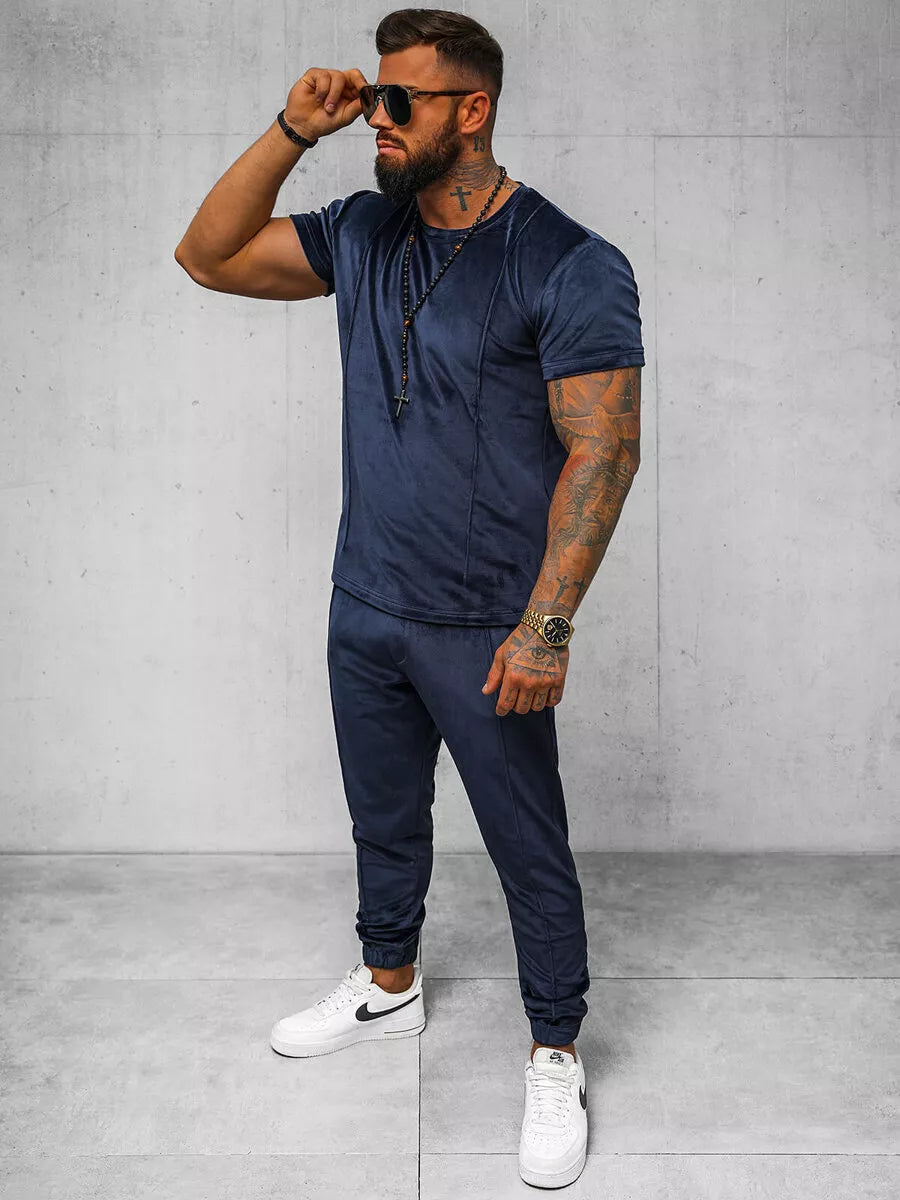 Vīriešu tumši zils velūra komplekts Sinor.