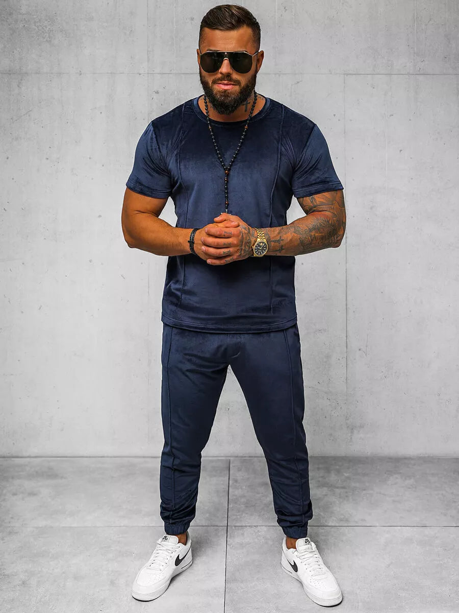 Vīriešu tumši zils velūra komplekts Sinor.