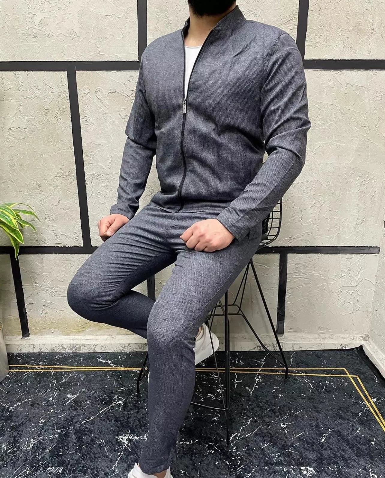 Vīriešu zils plāna auduma komplekts Hani