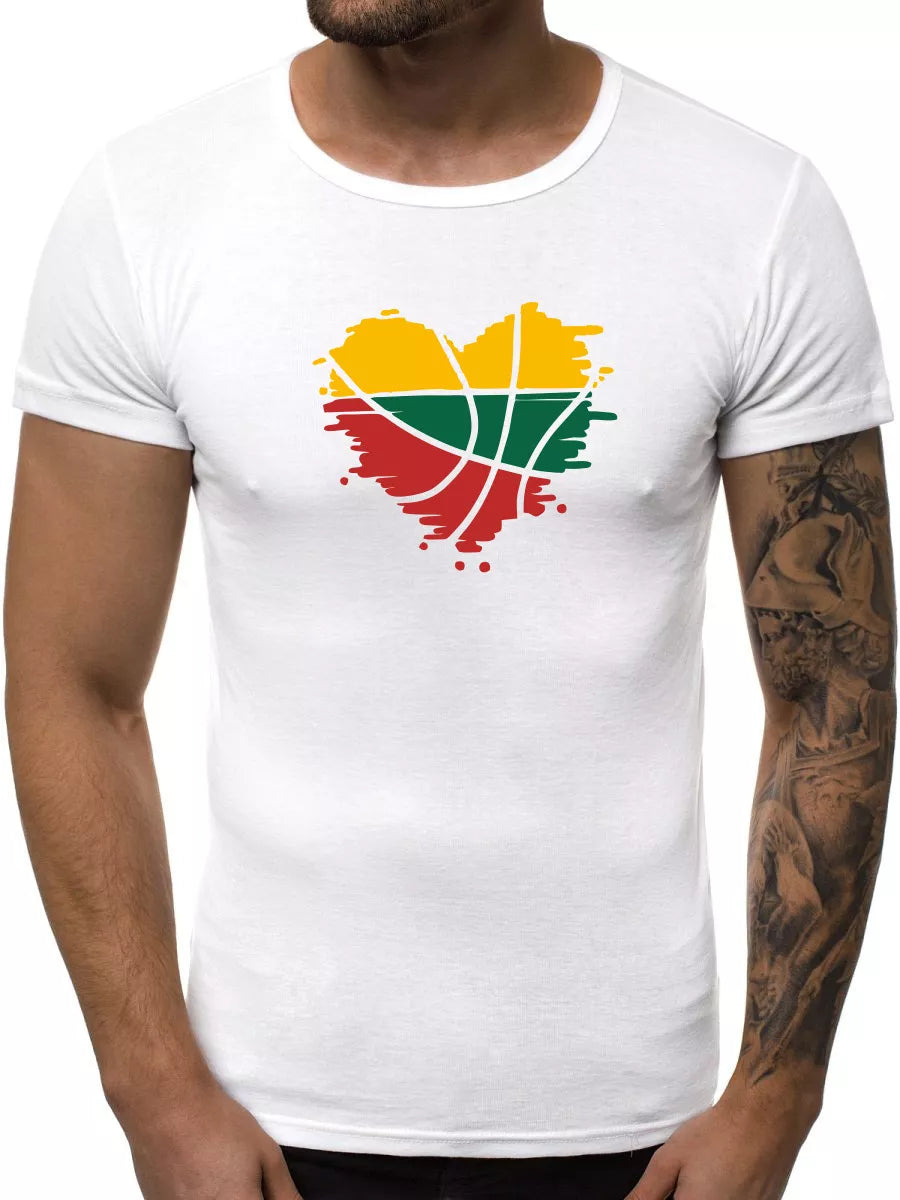 Balts vīriešu T-krekls ar uzrakstu "Sirds"