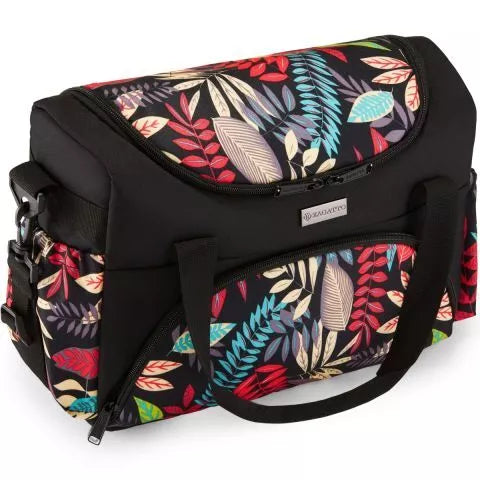 Melna ratiņu soma ar ziedu rakstu mazulim