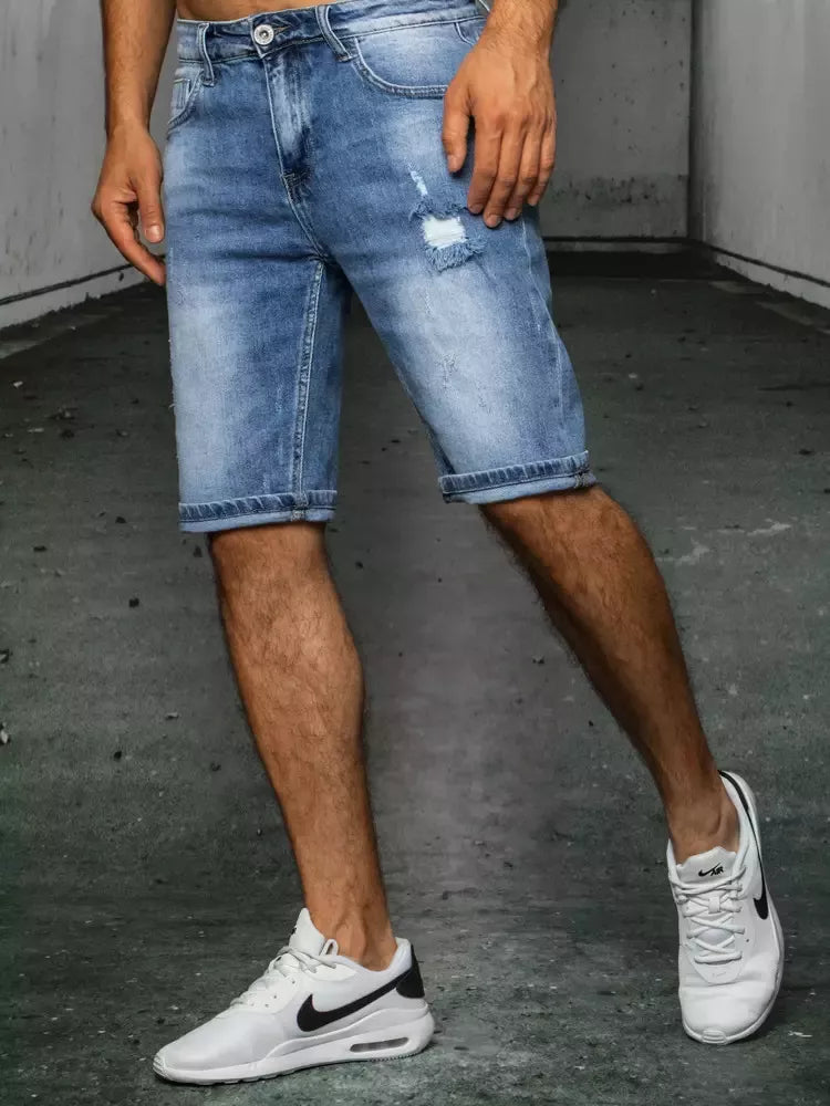 Zilas džinsa vīriešu pusgarās bikses Temo