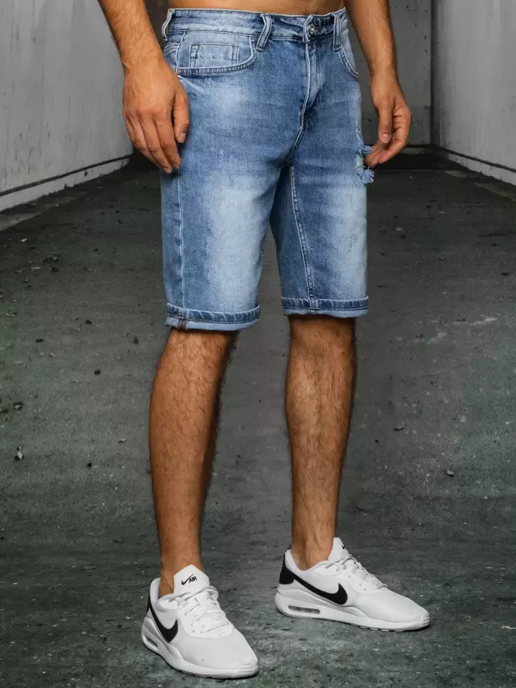 Zilas džinsa vīriešu pusgarās bikses Temo