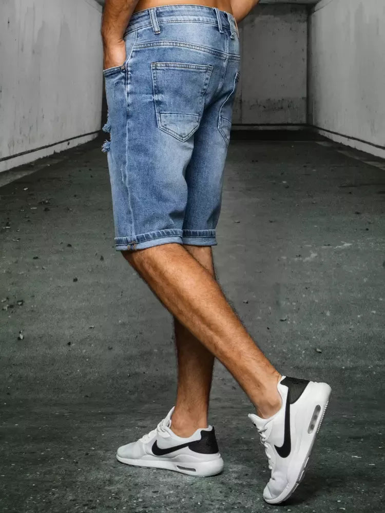 Zilas džinsa vīriešu pusgarās bikses Temo